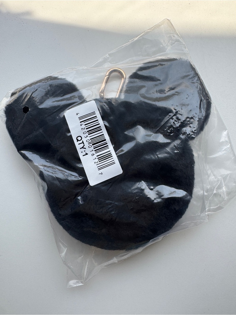 Mickey Mouse Black Faux Fur pouch keychain - New in packaging